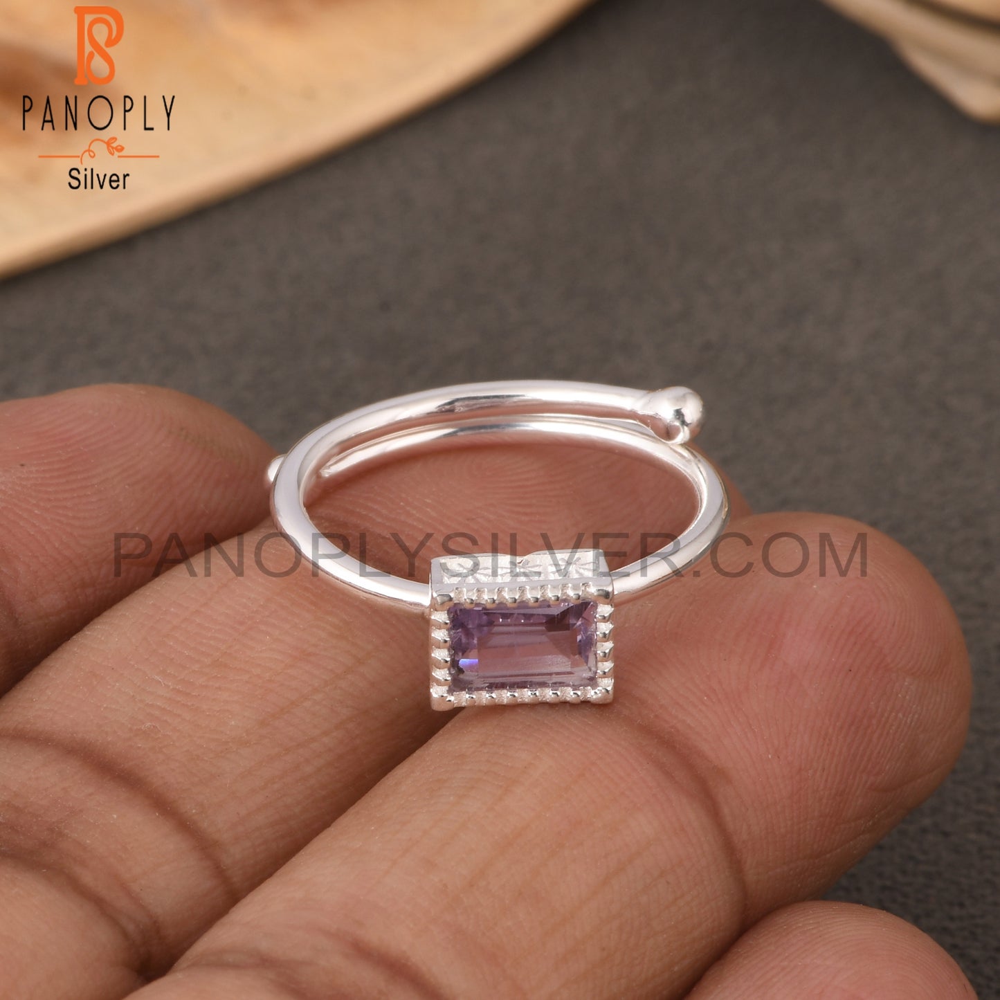 Pink Amethyst Baguette Shape 925 Sterling Silver Ring
