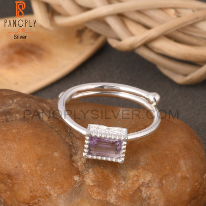 Pink Amethyst Baguette Shape 925 Sterling Silver Ring