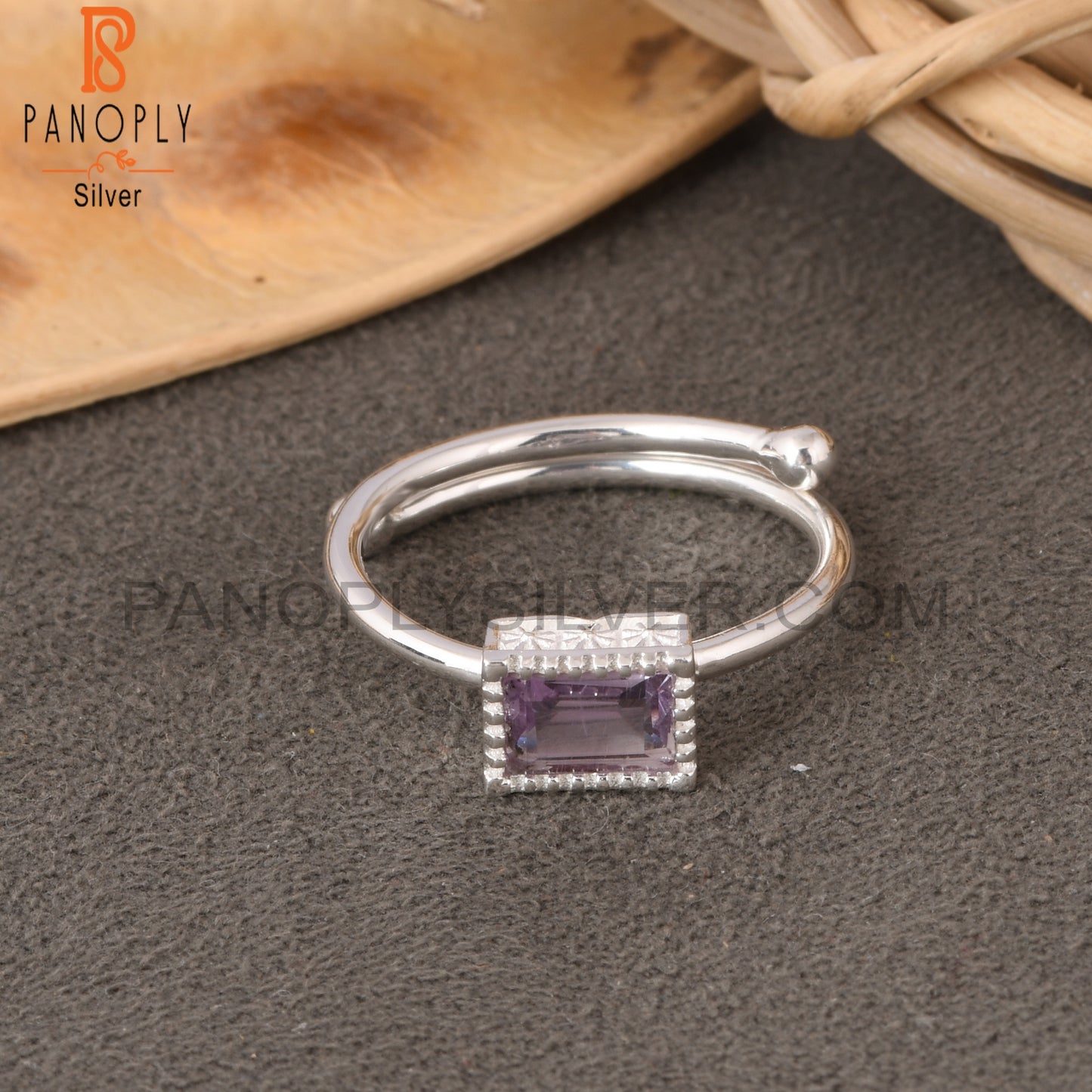 Pink Amethyst Baguette Shape 925 Sterling Silver Ring