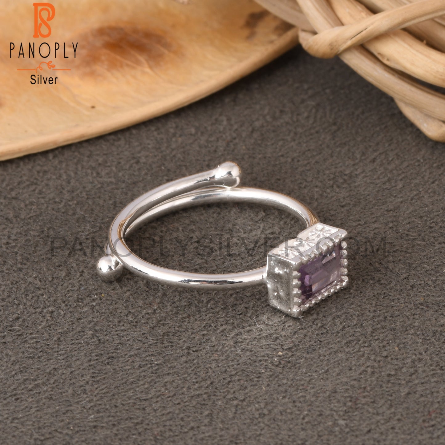 Pink Amethyst Baguette Shape 925 Sterling Silver Ring