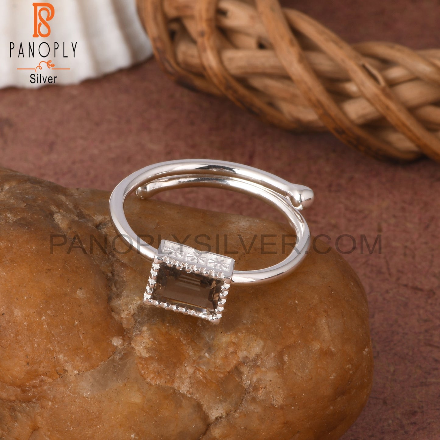 Smoky Baguette Shape 925 Sterling Silver Ring