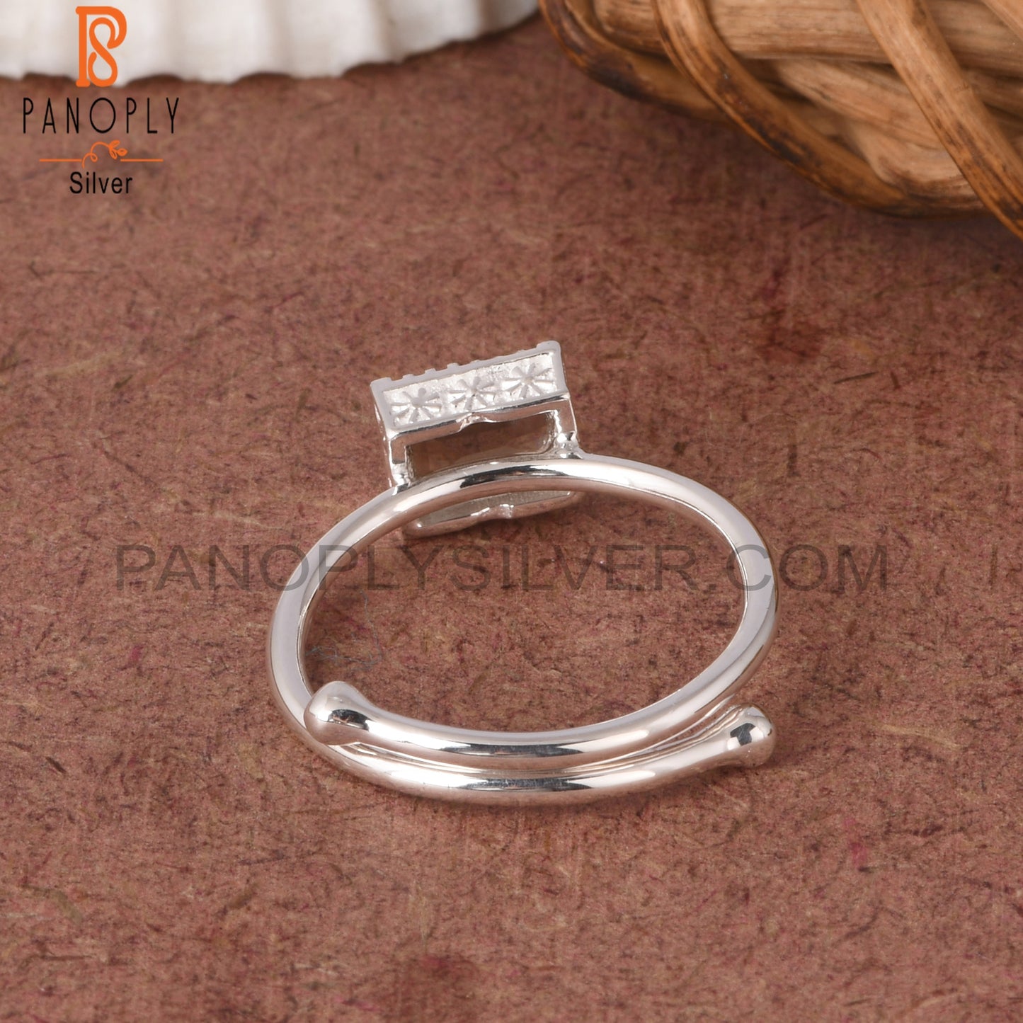 Smoky Baguette Shape 925 Sterling Silver Ring