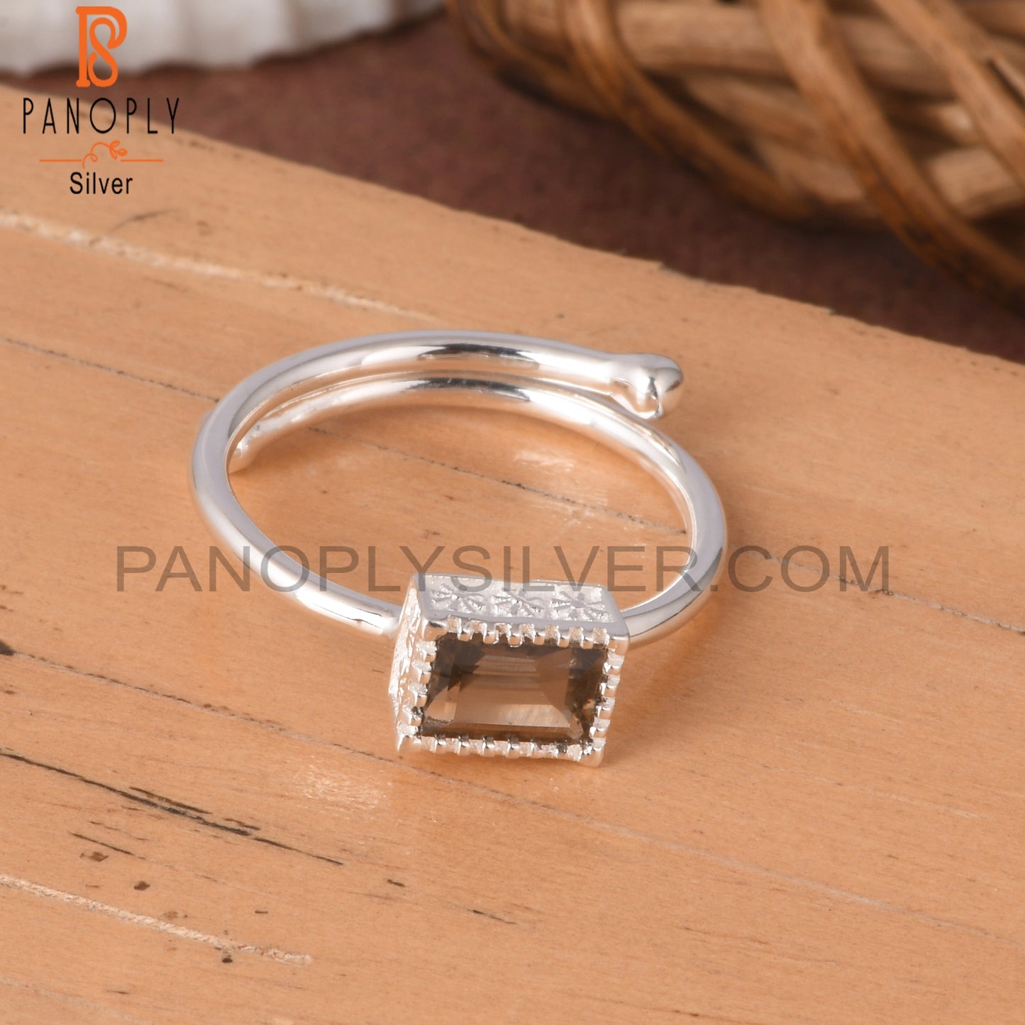 Smoky Baguette Shape 925 Sterling Silver Ring