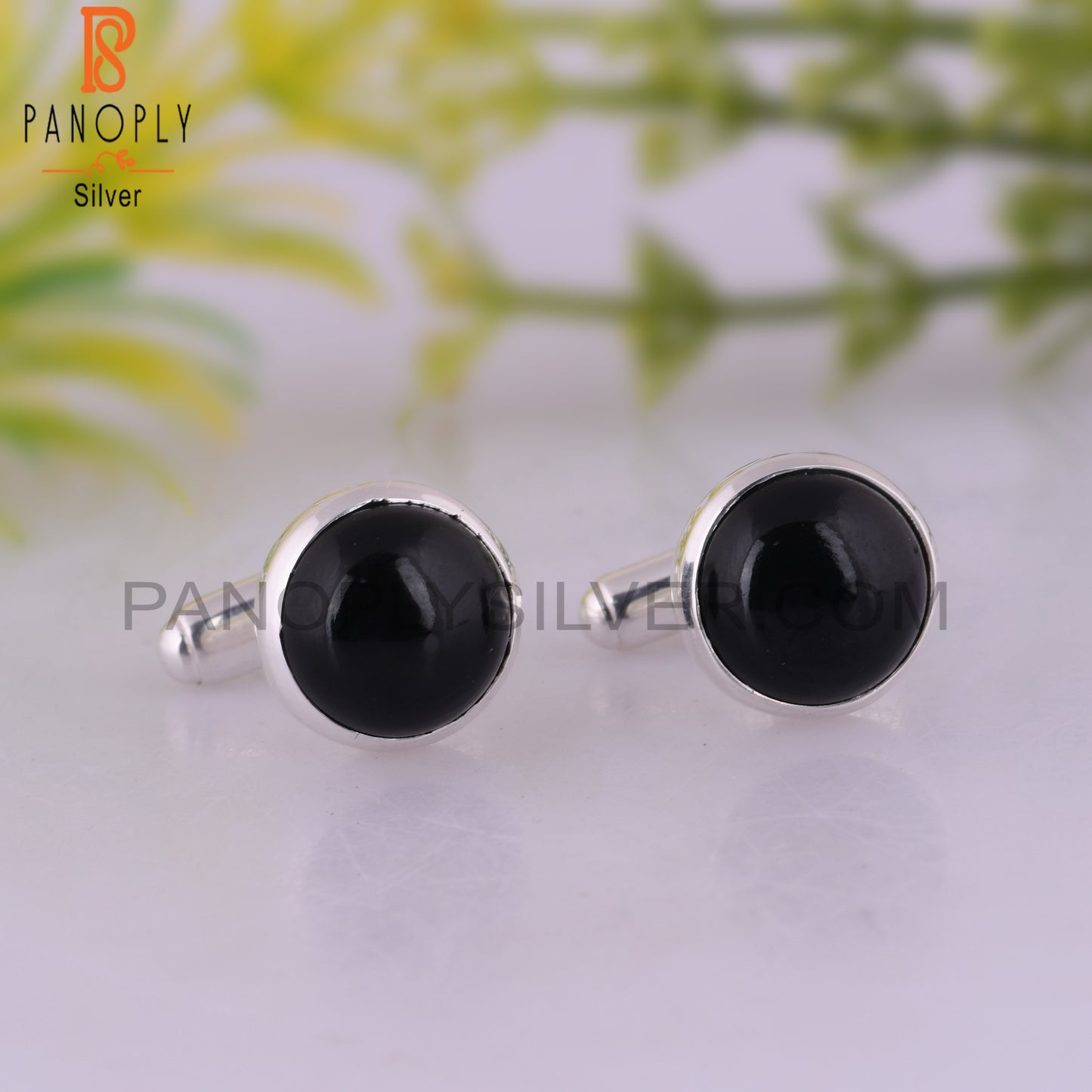 Black Onyx Round 925 Sterling Silver Earrings