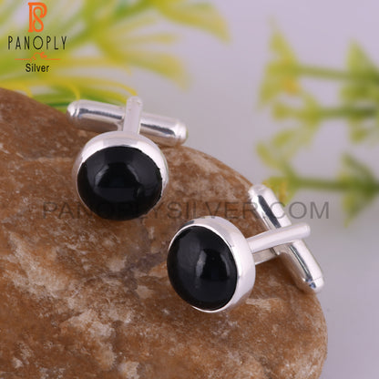 Black Onyx Round 925 Sterling Silver Earrings