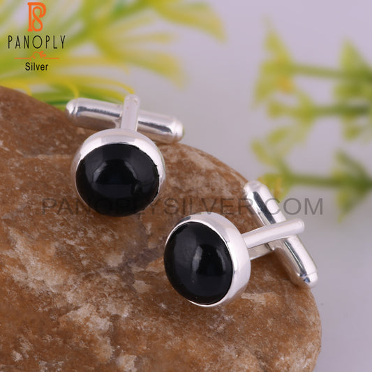 Black Onyx Round 925 Sterling Silver Earrings