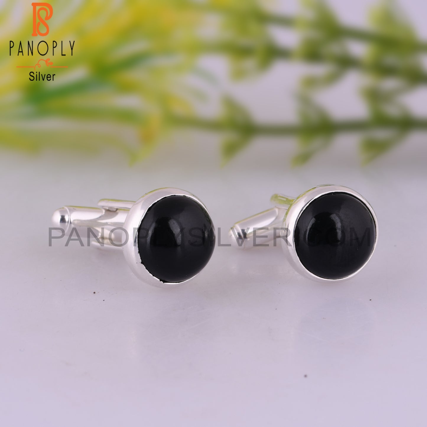 Black Onyx Round 925 Sterling Silver Earrings