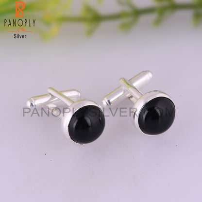 Black Onyx Round 925 Sterling Silver Earrings