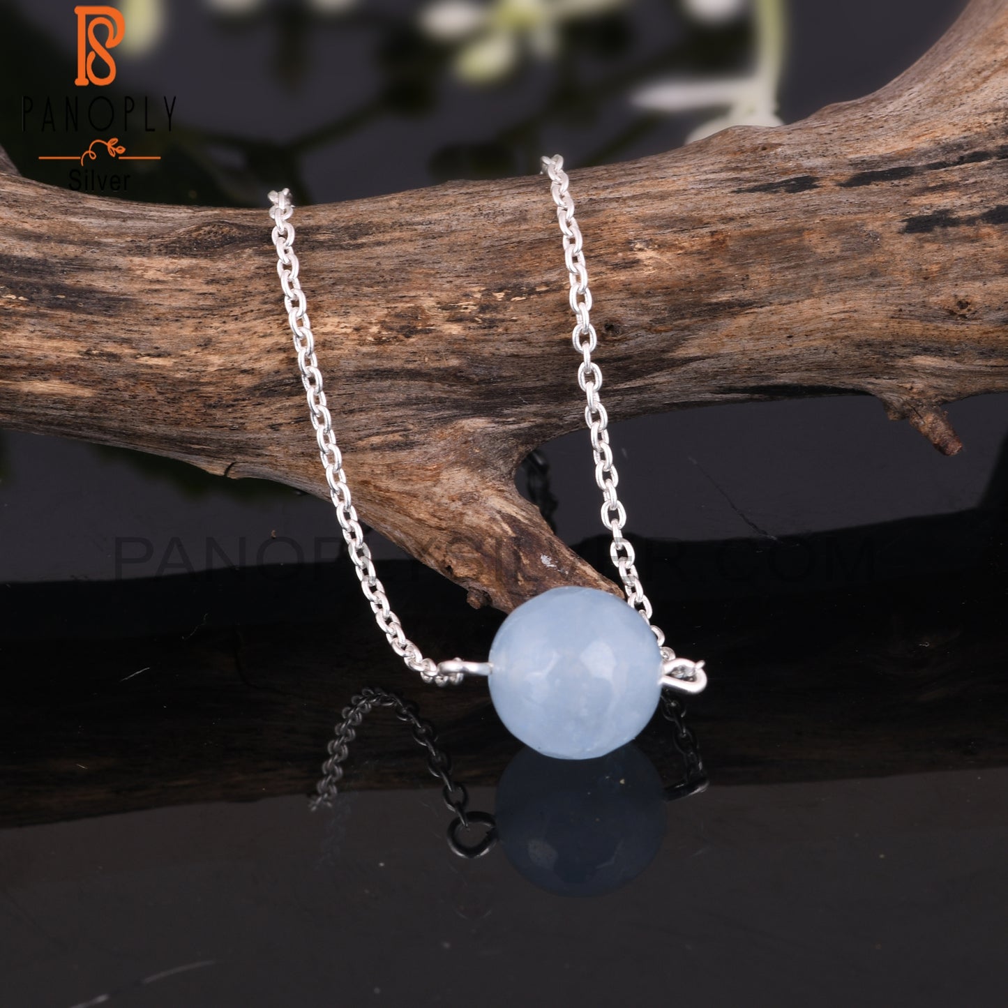 Aqua Chalcedony Round Shape 925 Sterling Silver Bracelet
