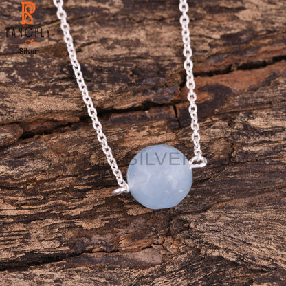 Aqua Chalcedony Round Shape 925 Sterling Silver Bracelet