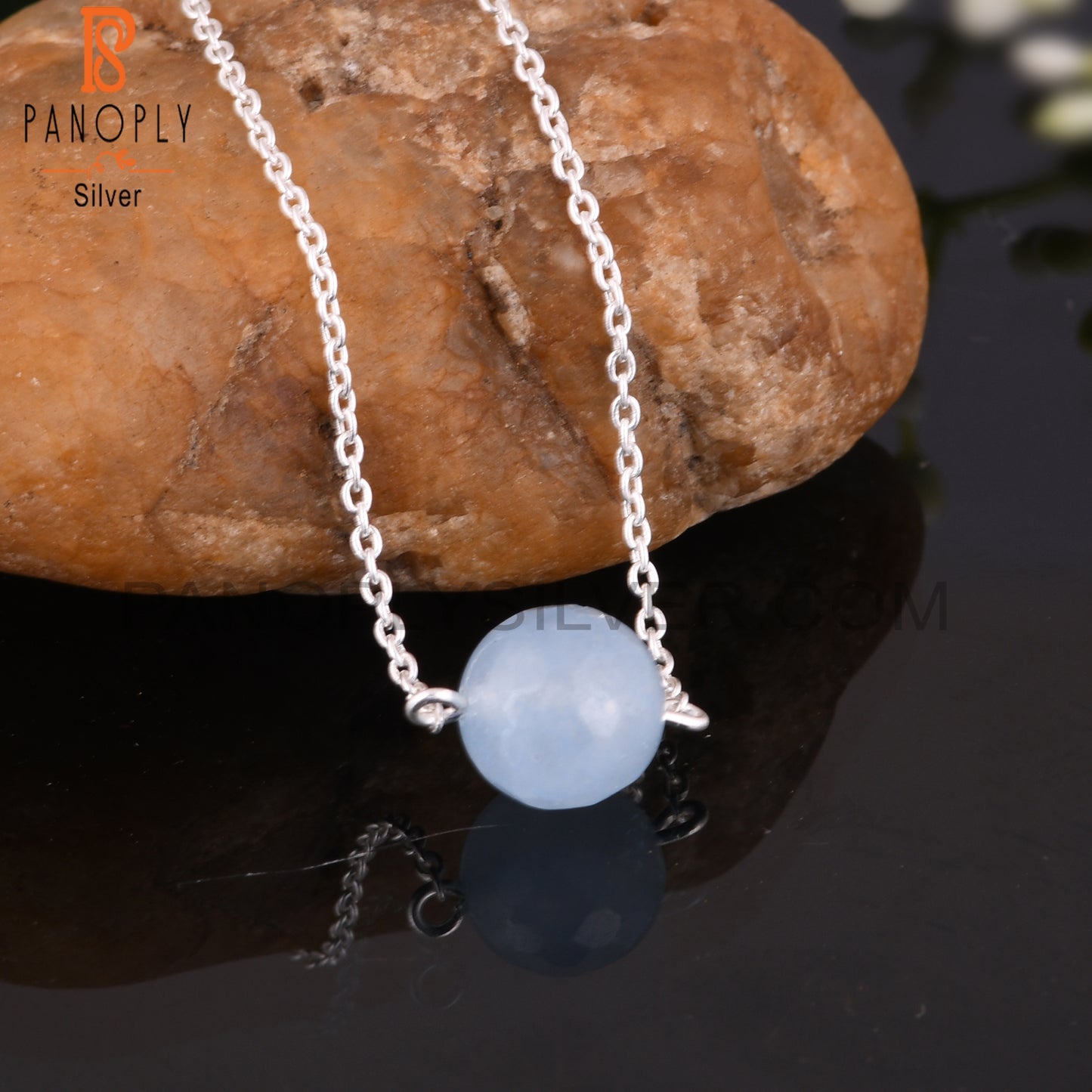Aqua Chalcedony Round Shape 925 Sterling Silver Bracelet