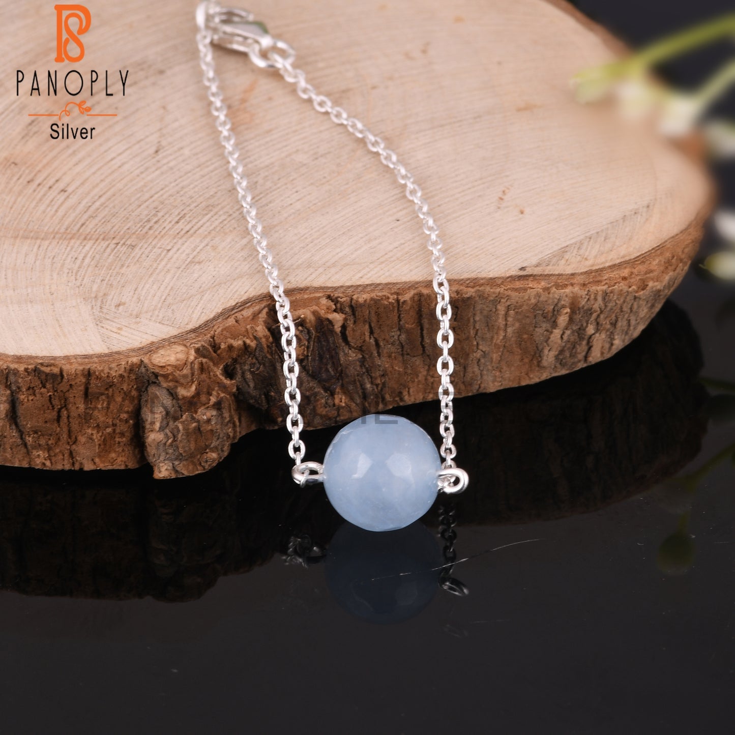 Aqua Chalcedony Round Shape 925 Sterling Silver Bracelet