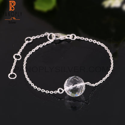 Crystal Quartz Round Shape 925 Sterling Silver Bracelet