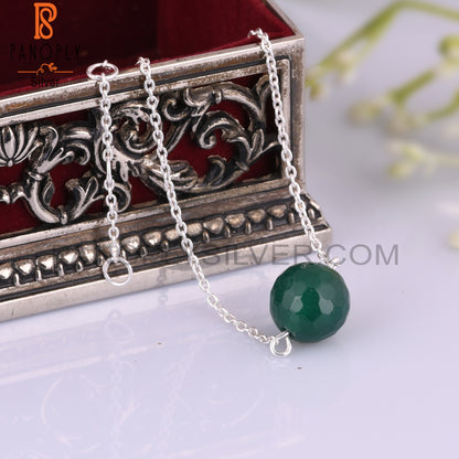 Green Onyx Round Shape 925 Sterling Silver Bracelet