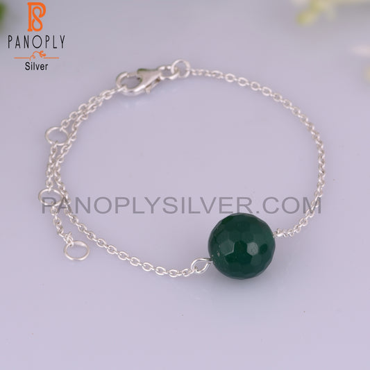 Green Onyx Round Shape 925 Sterling Silver Bracelet