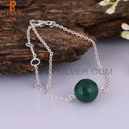 Green Onyx Round Shape 925 Sterling Silver Bracelet
