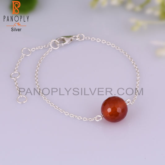 Red Onyx Round 925 Sterling Silver Bracelet For Christmas