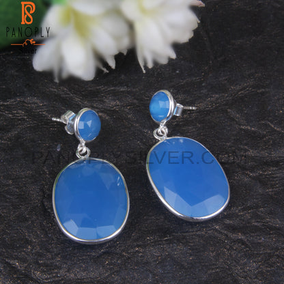Blue Chalcedony 925 Sterling Silver Drop Earrings