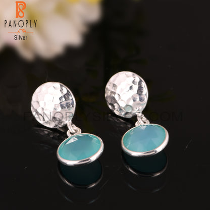 Aqua Chalcedony Lightweight Round 925 Silver Earrings
