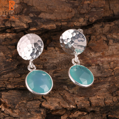 Aqua Chalcedony Lightweight Round 925 Silver Earrings