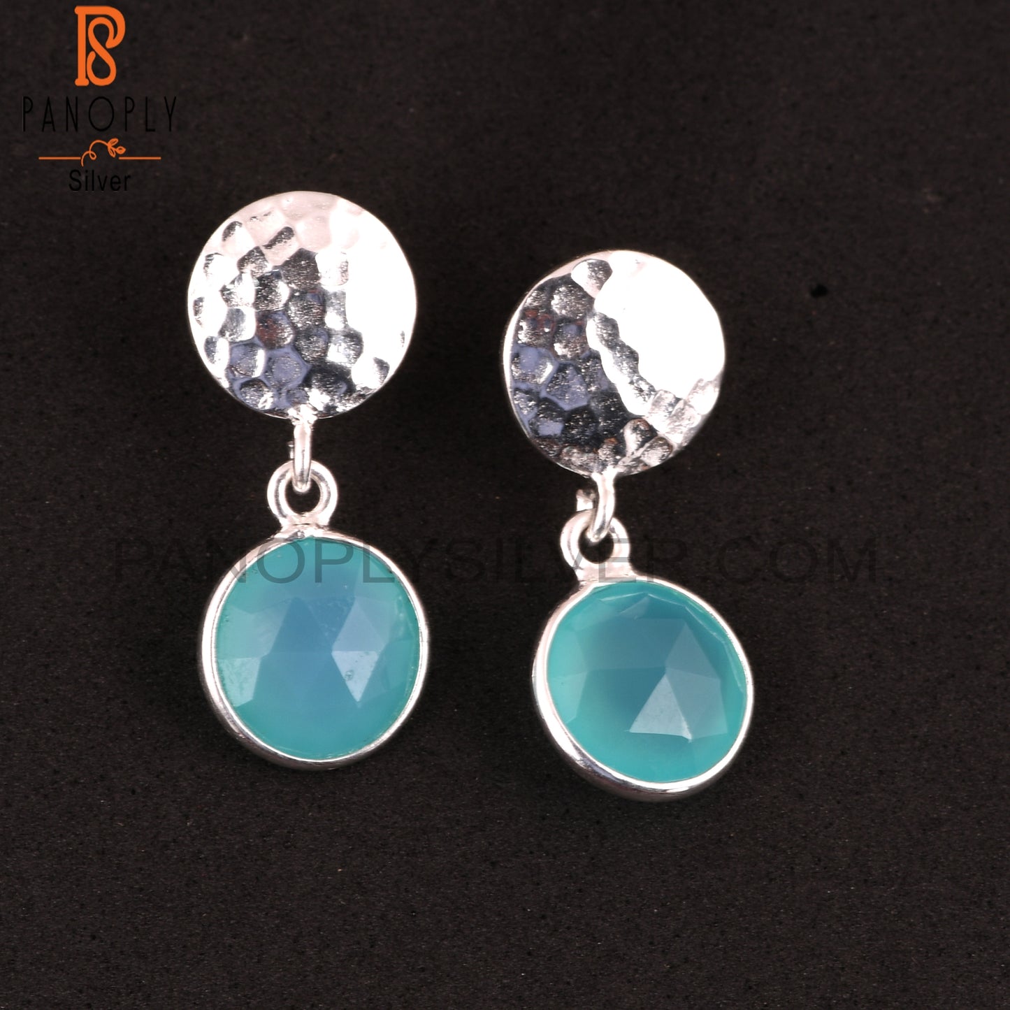 Aqua Chalcedony Lightweight Round 925 Silver Earrings