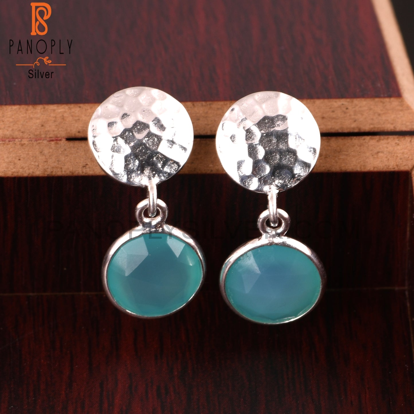 Aqua Chalcedony Lightweight Round 925 Silver Earrings
