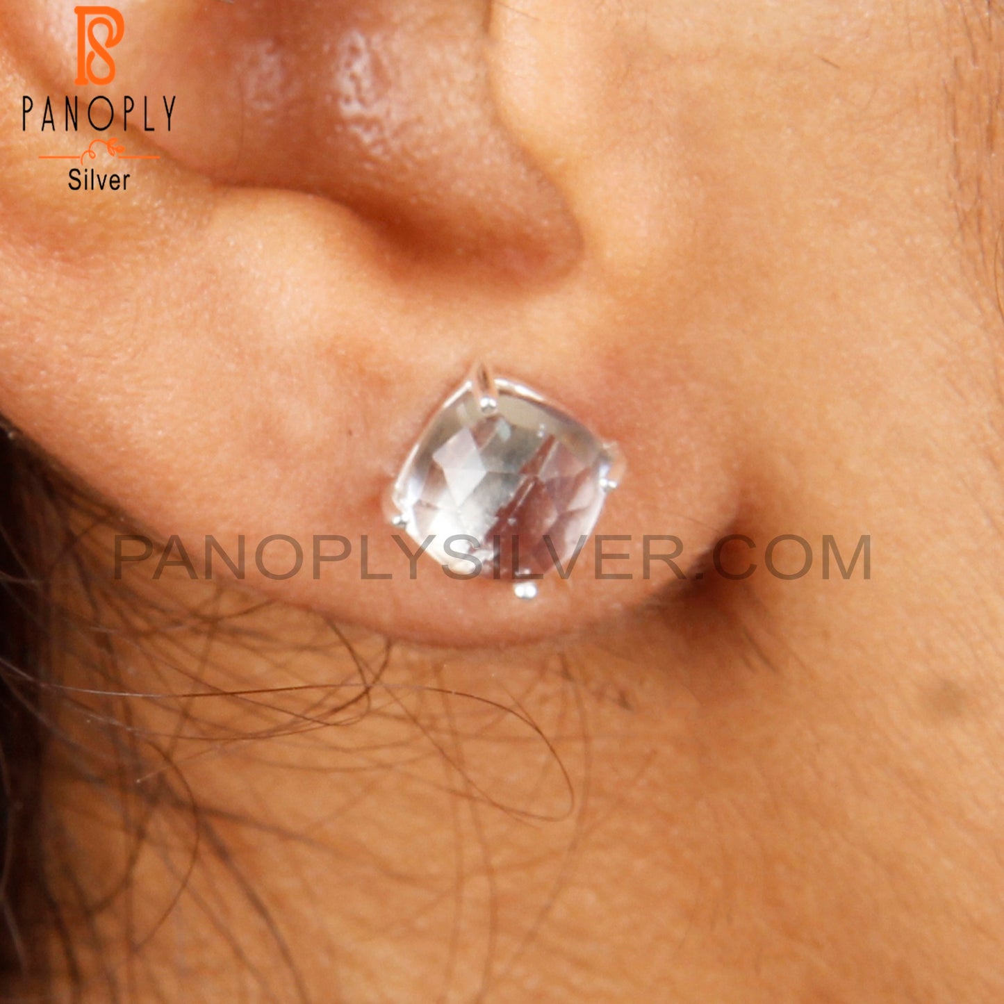 Crystal Quartz Cushion 925 Sterling Silver Studs Earrings