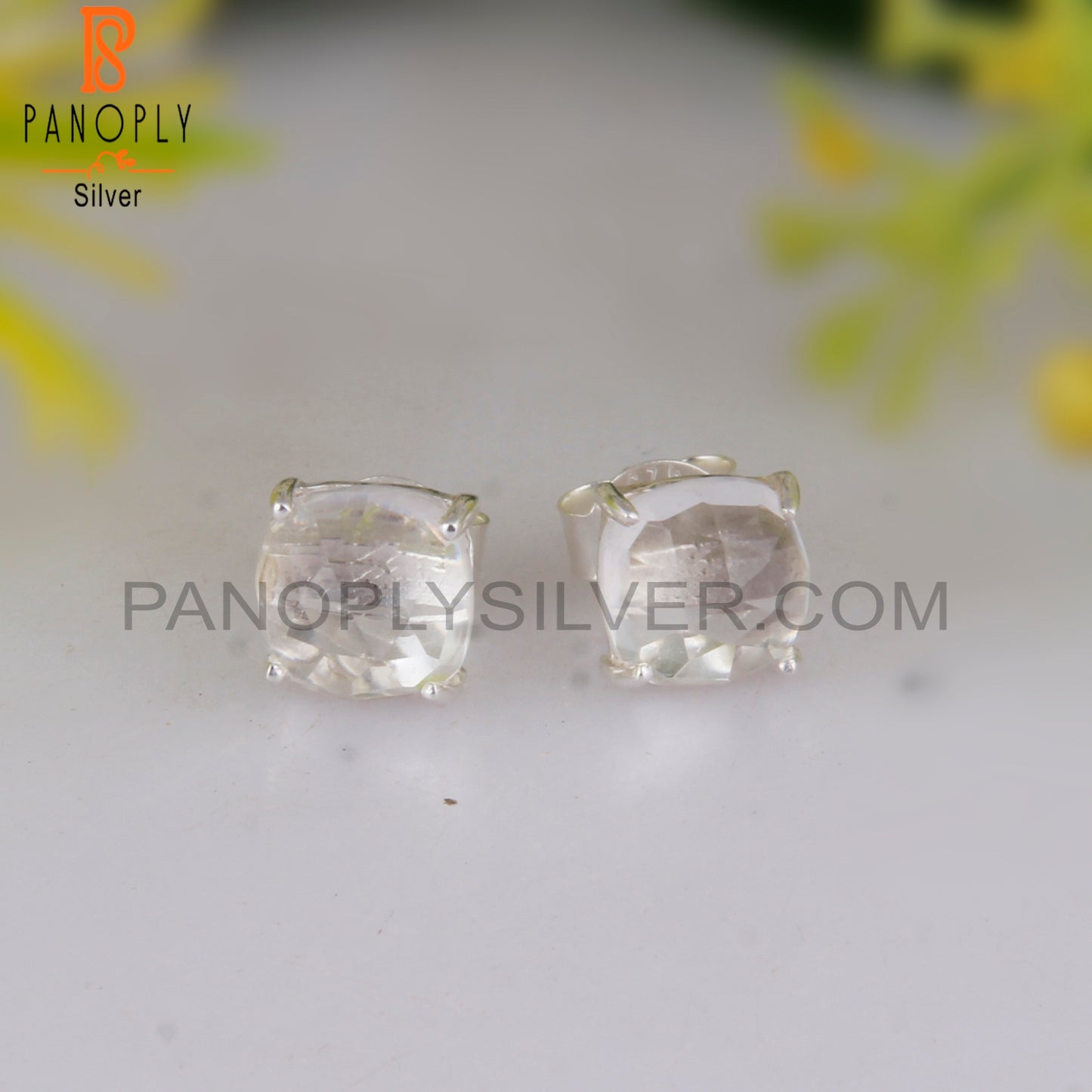 Crystal Quartz Cushion 925 Sterling Silver Studs Earrings