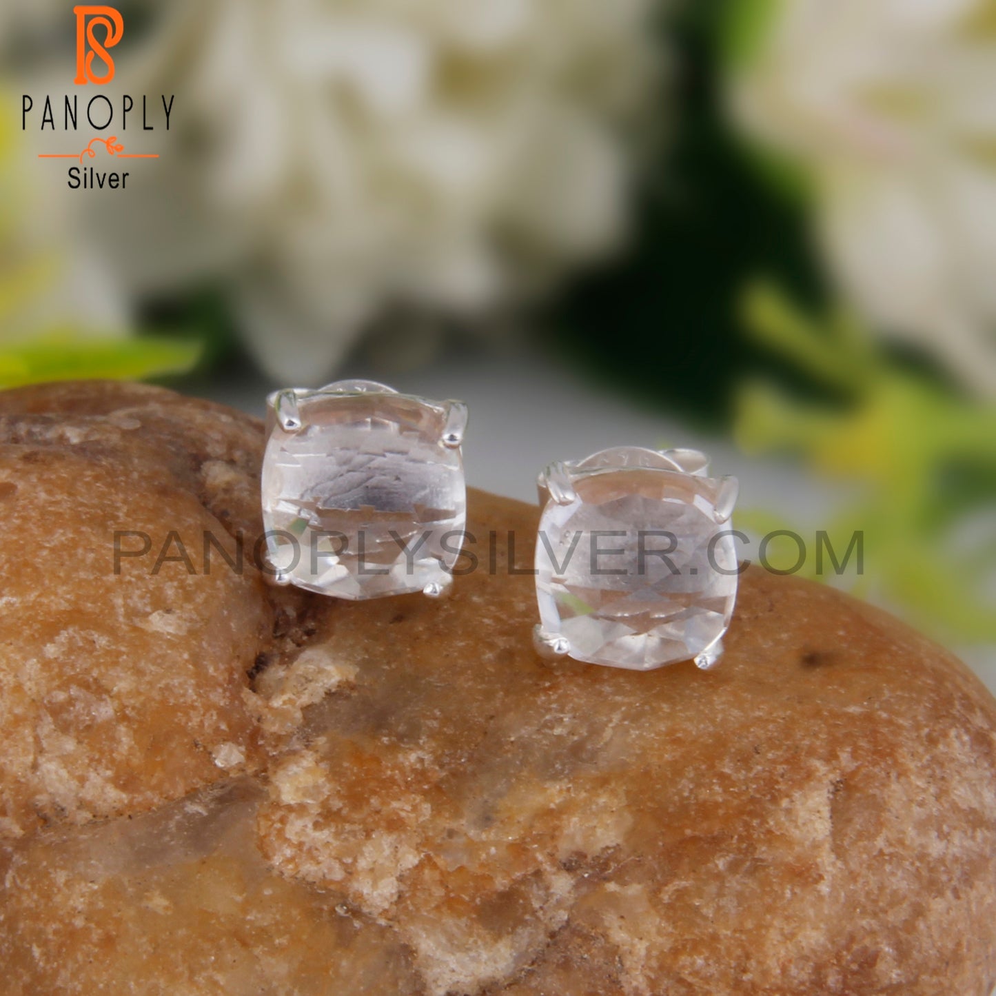 Crystal Quartz Cushion 925 Sterling Silver Studs Earrings