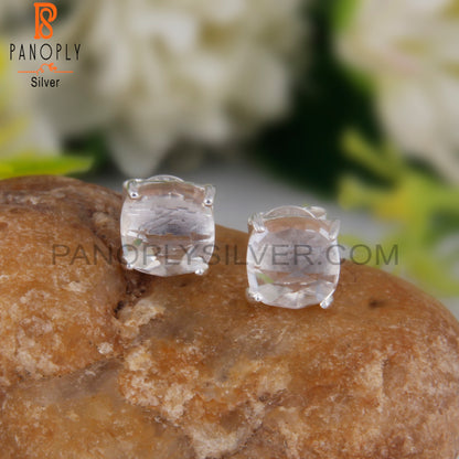 Crystal Quartz Cushion 925 Sterling Silver Studs Earrings