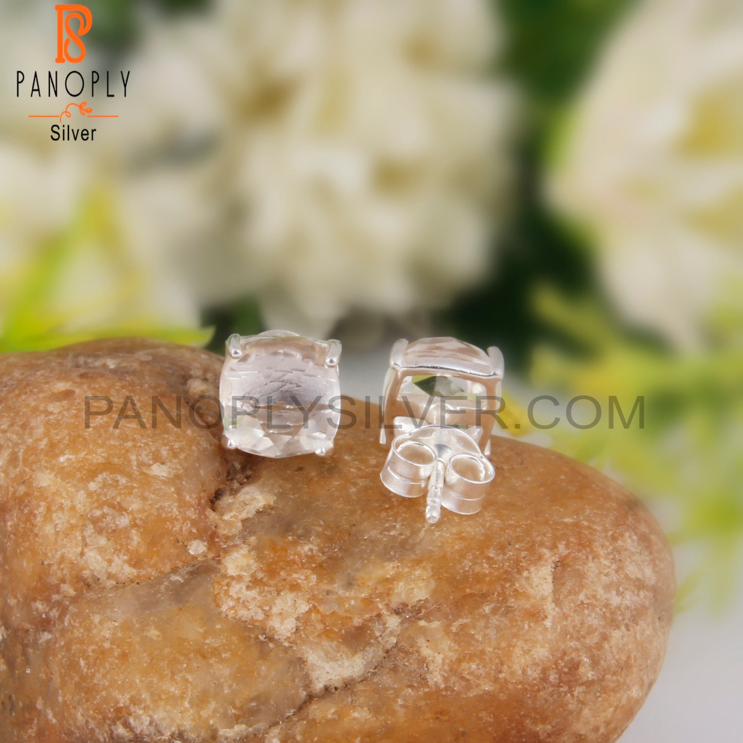 Crystal Quartz Cushion 925 Sterling Silver Studs Earrings