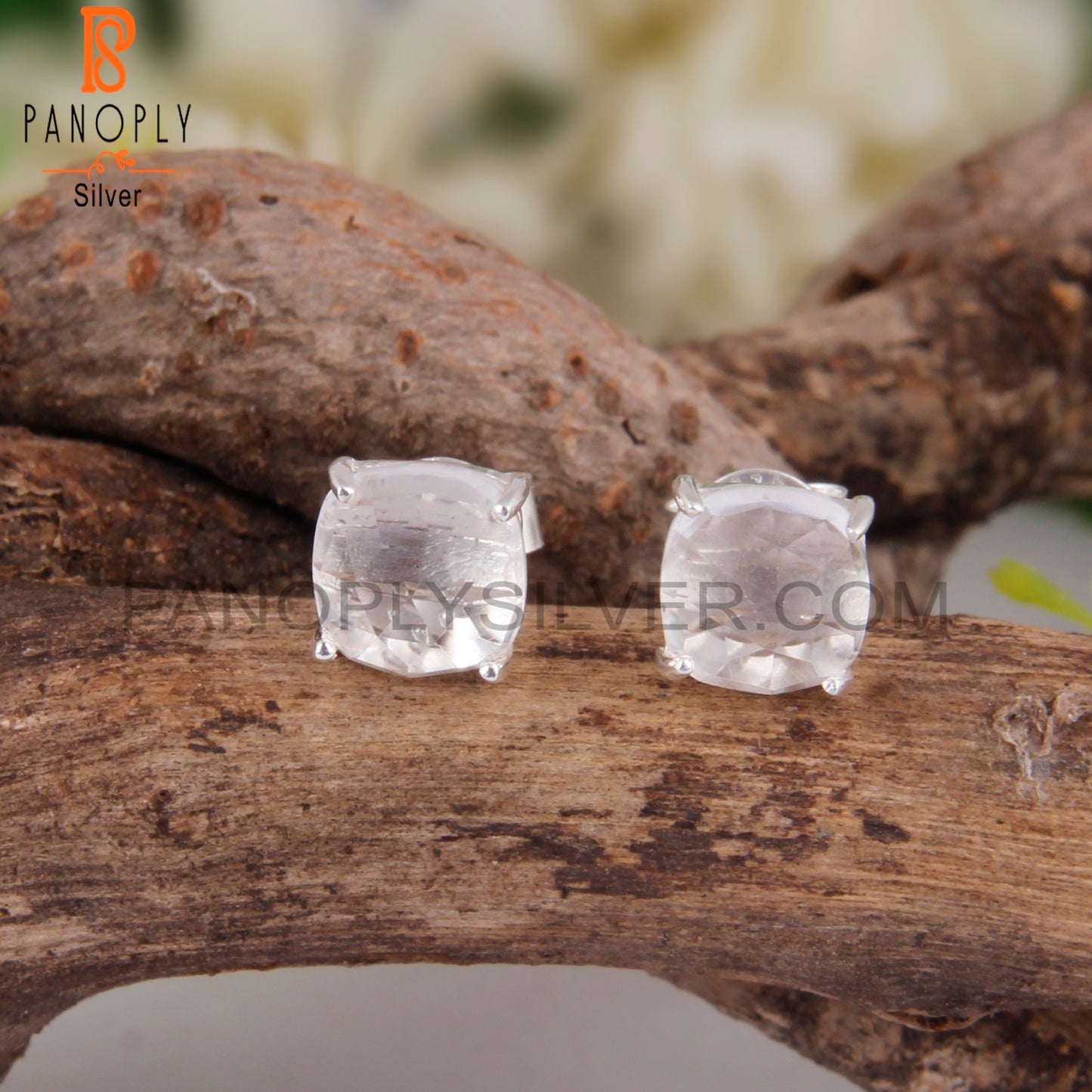 Crystal Quartz Cushion 925 Sterling Silver Studs Earrings