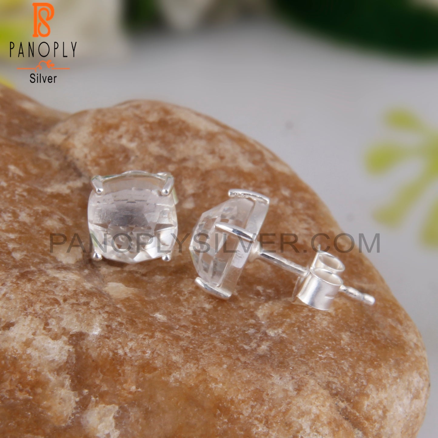 Crystal Quartz Cushion 925 Sterling Silver Studs Earrings