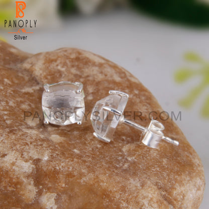 Crystal Quartz Cushion 925 Sterling Silver Studs Earrings