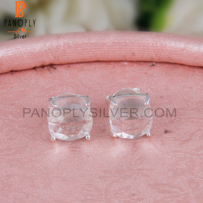 Crystal Quartz Cushion 925 Sterling Silver Studs Earrings