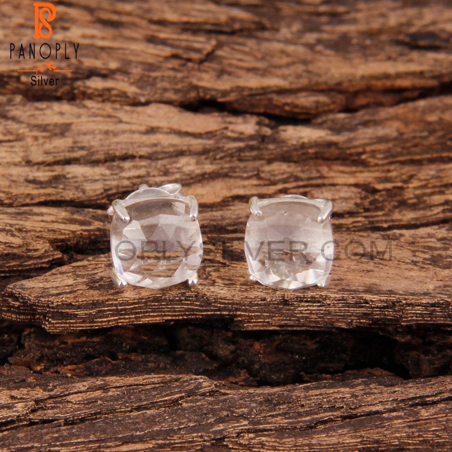 Crystal Quartz Cushion 925 Sterling Silver Studs Earrings