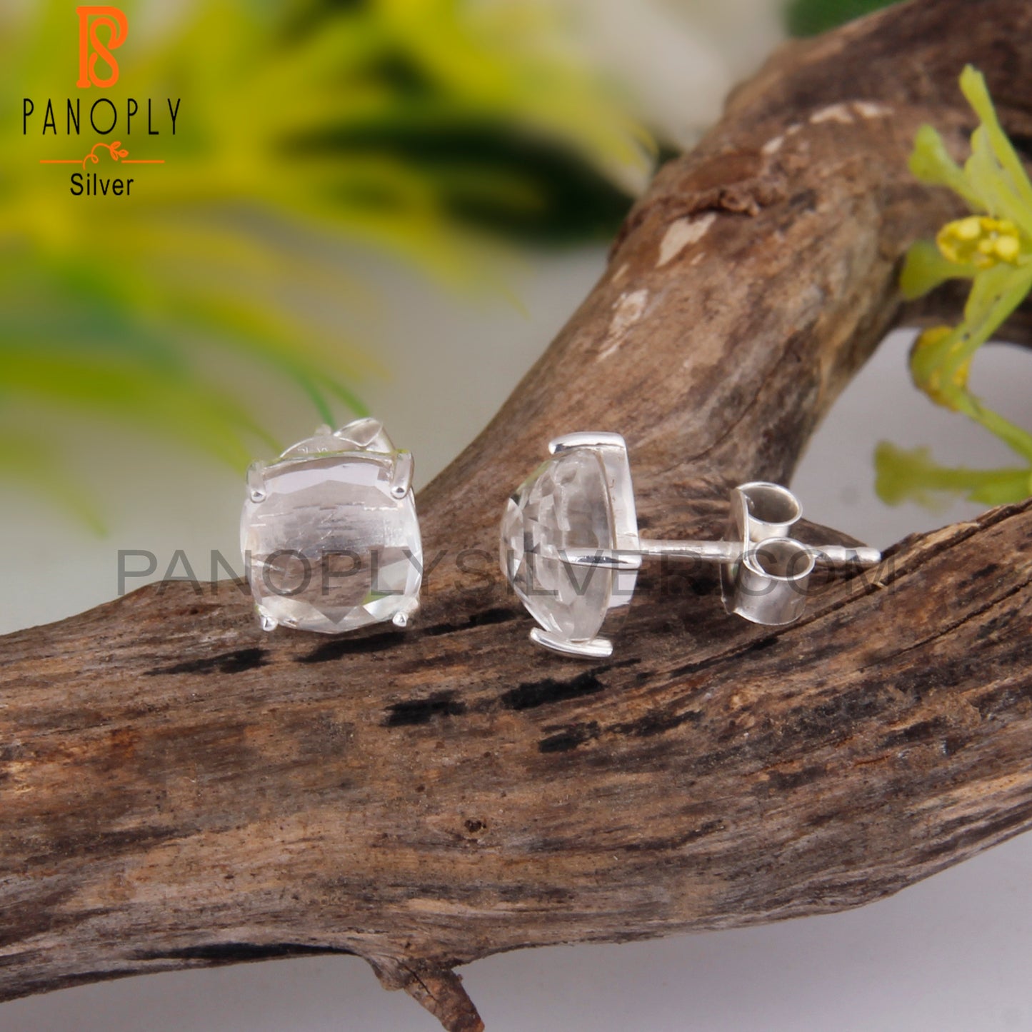 Crystal Quartz Cushion 925 Sterling Silver Studs Earrings