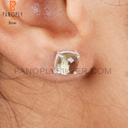 Lemon Topaz Cushion 925 Sterling Silver Studs Earrings