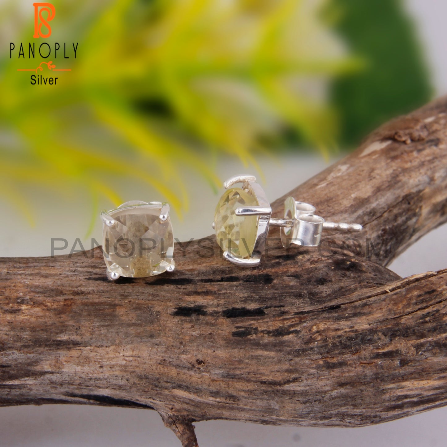 Lemon Topaz Cushion 925 Sterling Silver Studs Earrings