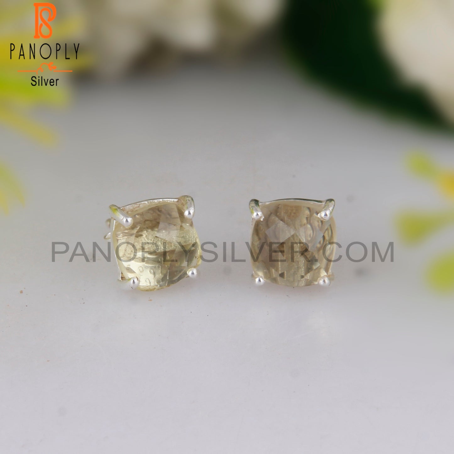 Lemon Topaz Cushion 925 Sterling Silver Studs Earrings