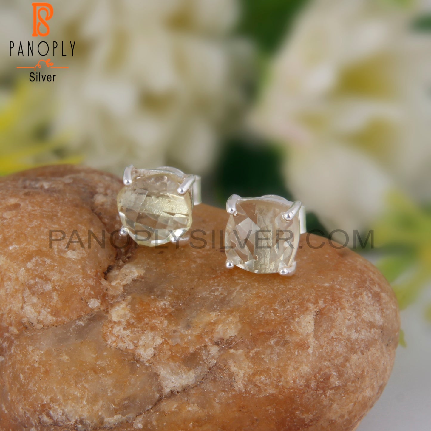 Lemon Topaz Cushion 925 Sterling Silver Studs Earrings