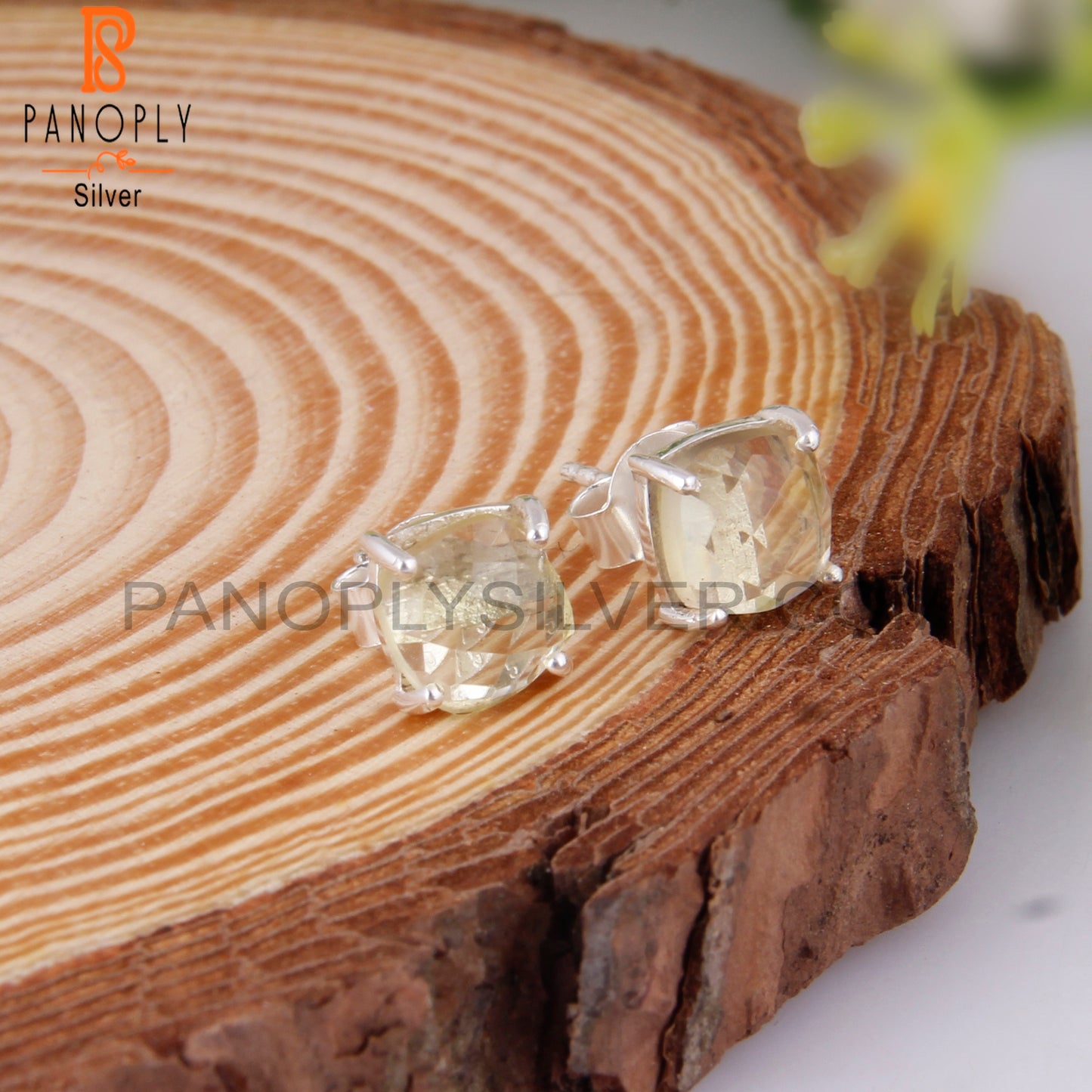 Lemon Topaz Cushion 925 Sterling Silver Studs Earrings