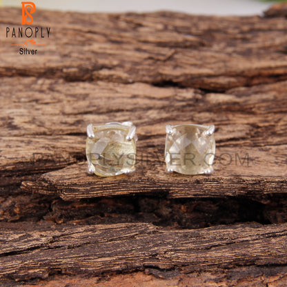 Lemon Topaz Cushion 925 Sterling Silver Studs Earrings