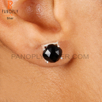 Black Onyx Cushion 925 Sterling Silver Studs Earrings