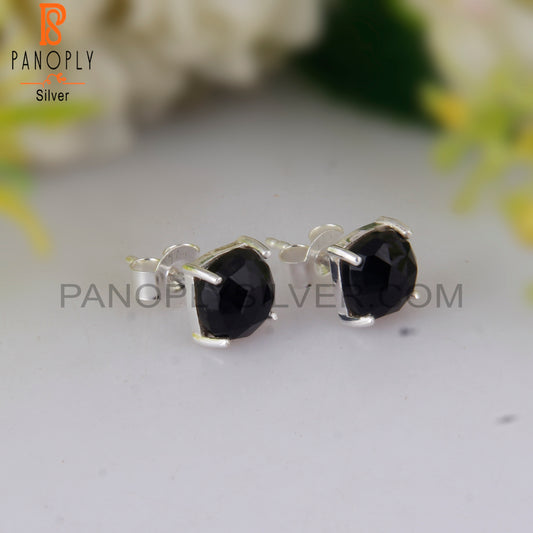 Black Onyx Cushion 925 Sterling Silver Studs Earrings