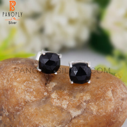 Black Onyx Cushion 925 Sterling Silver Studs Earrings