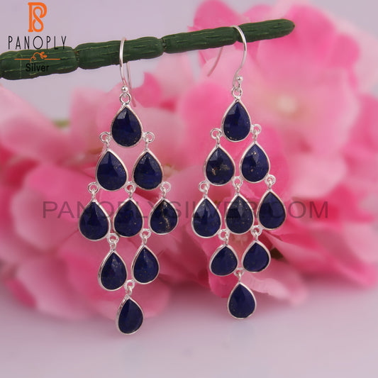 Lapis Pear Shape 925 Sterling Silver Chandelier Earrings