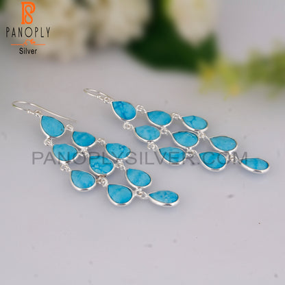 Turquoise Matrix Chinese Pear Shape 925 Silver Earrings
