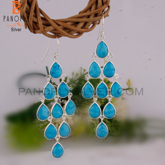 Turquoise Matrix Chinese Pear Shape 925 Silver Earrings