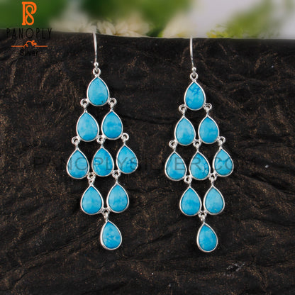 Turquoise Matrix Chinese Pear Shape 925 Silver Earrings